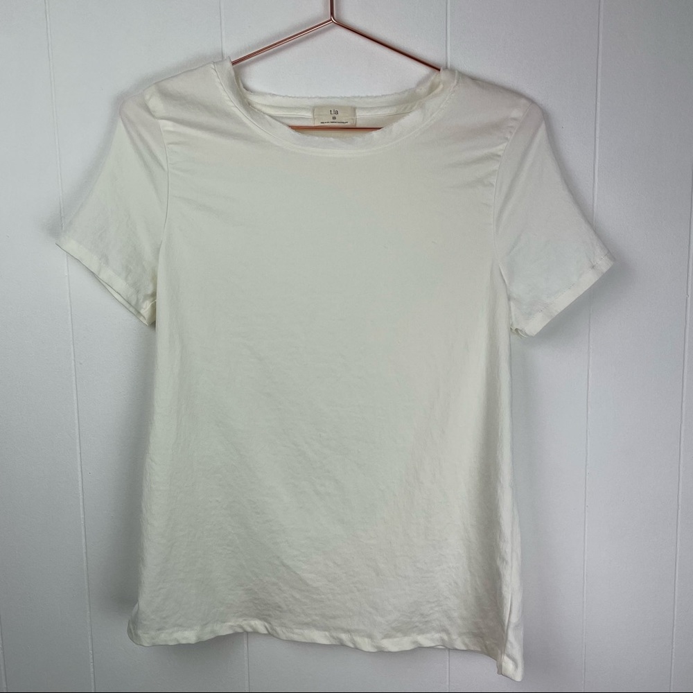 t. la Short Sleeve Ivory Cream Lace Trim Top